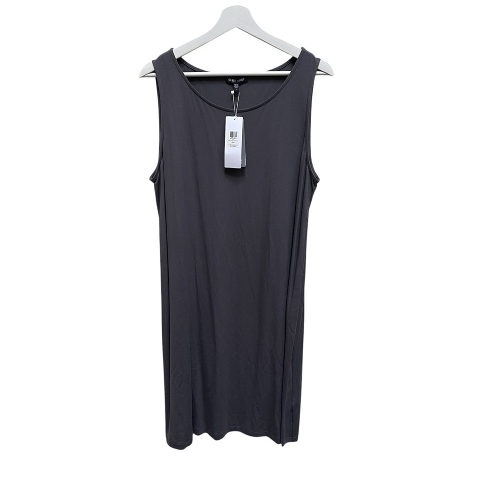NWT! Eileen Fisher Black Ballet Neck Shift Dress Size Large Black - Picture 3 of 9